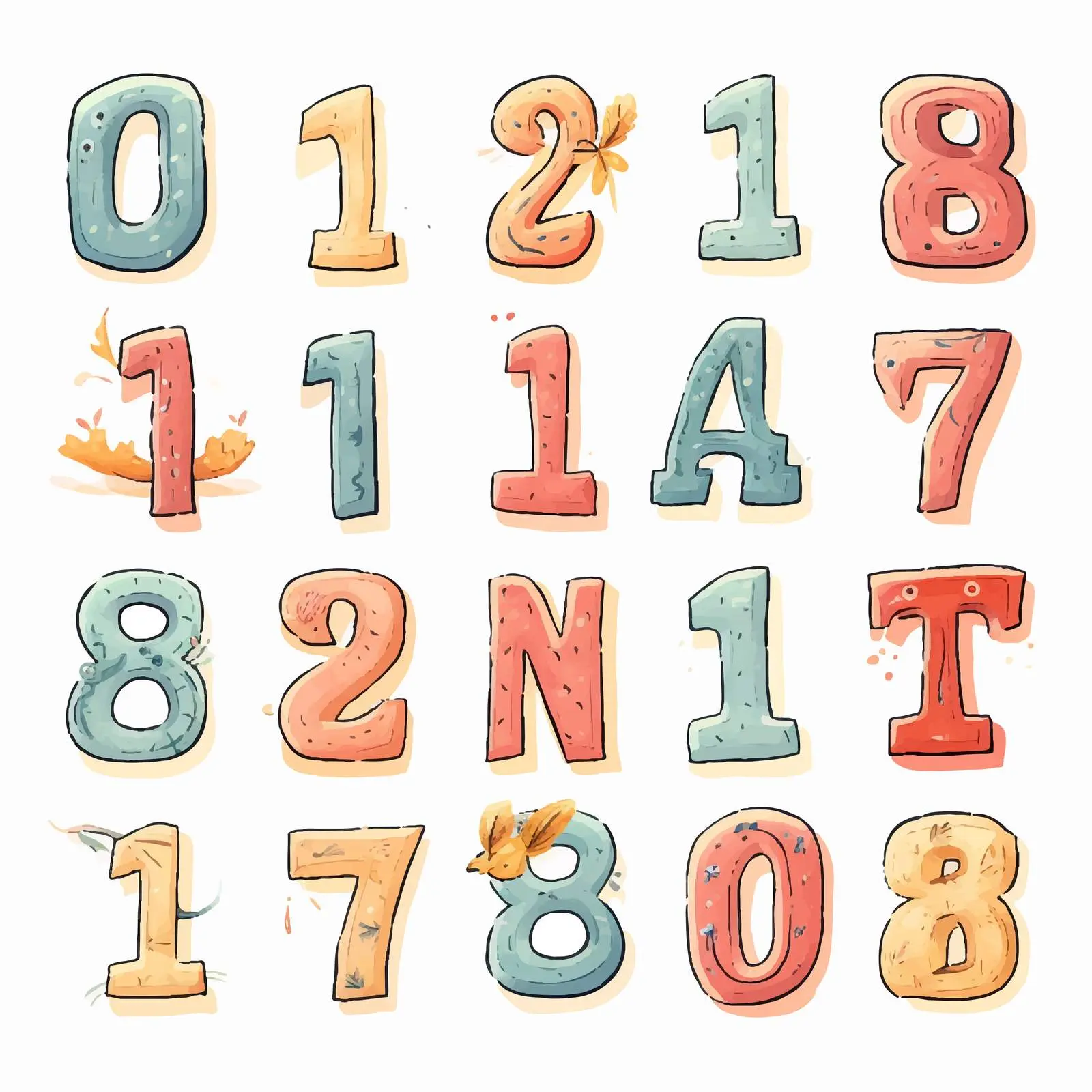 Colorful Doodle Style Baby Capital Numbers Vectors – free learning tools image from Dotvec