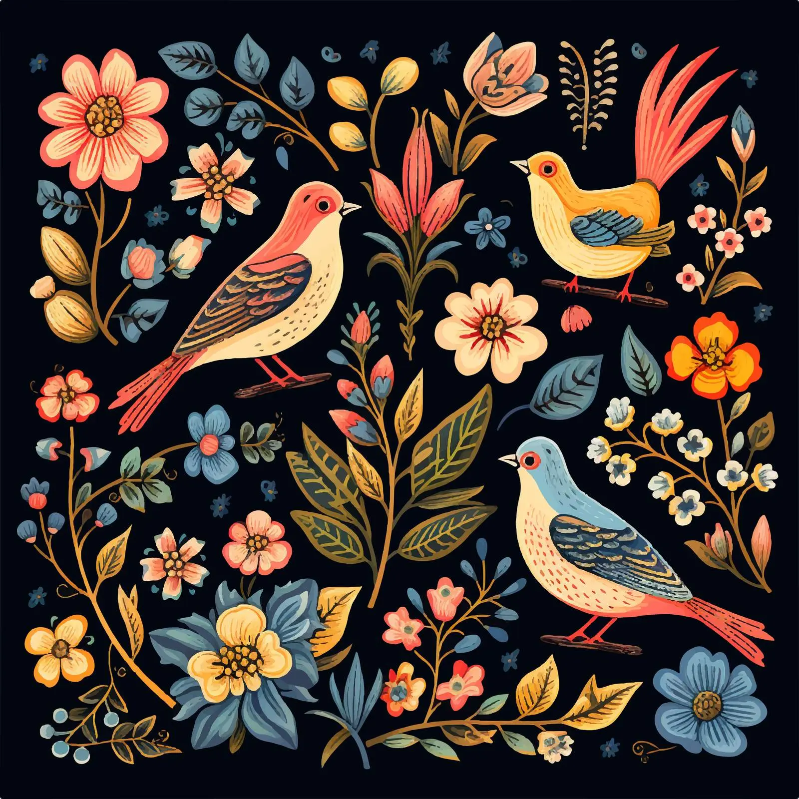 Spring Birds and Flowers Clip Art Set — free download from Dotvec