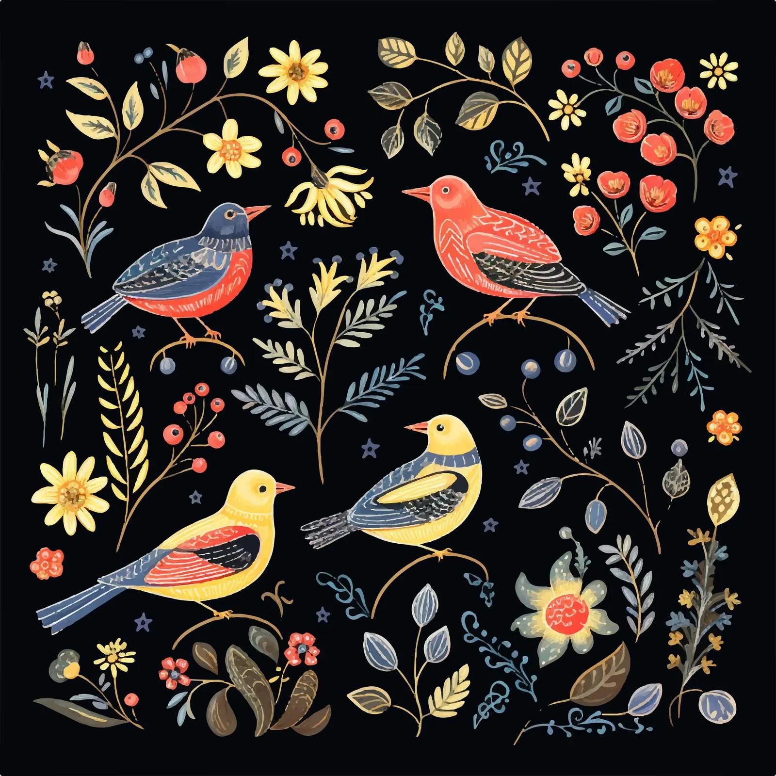 Spring Bird and Flower Clip Art Set – free nature vectors image from Dotvec