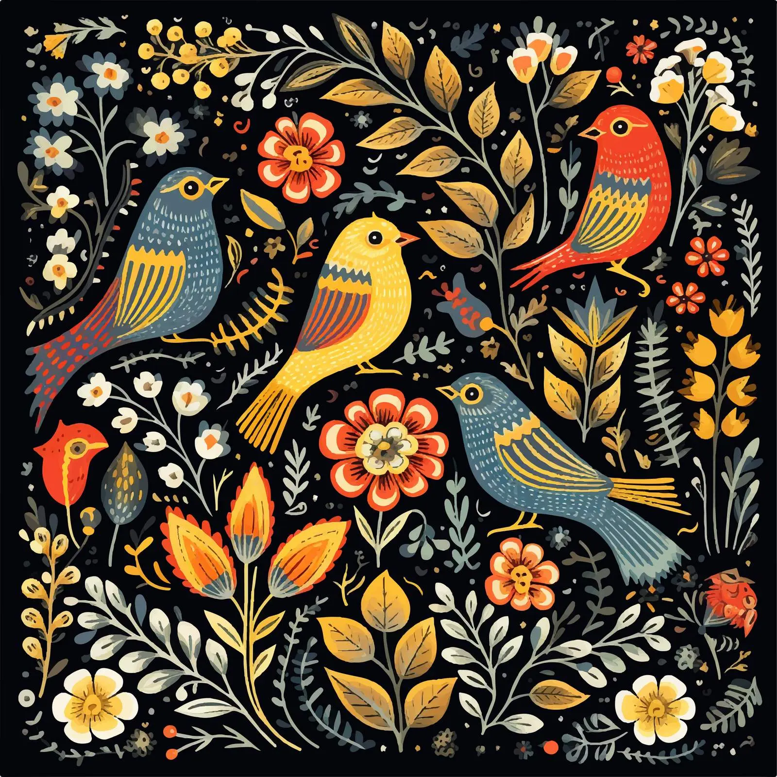 Spring Clip Art of Birds and Flowers — free download from Dotvec