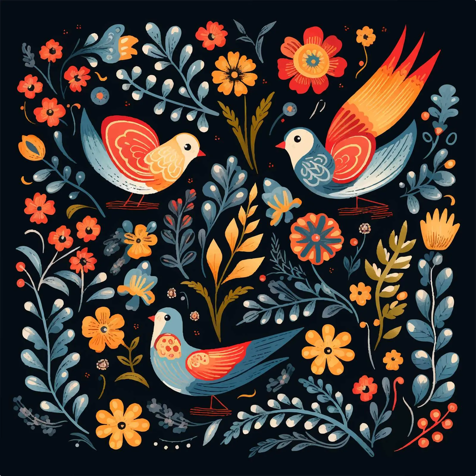 Spring Clip Art: Birds and Flowers Set — free download from Dotvec