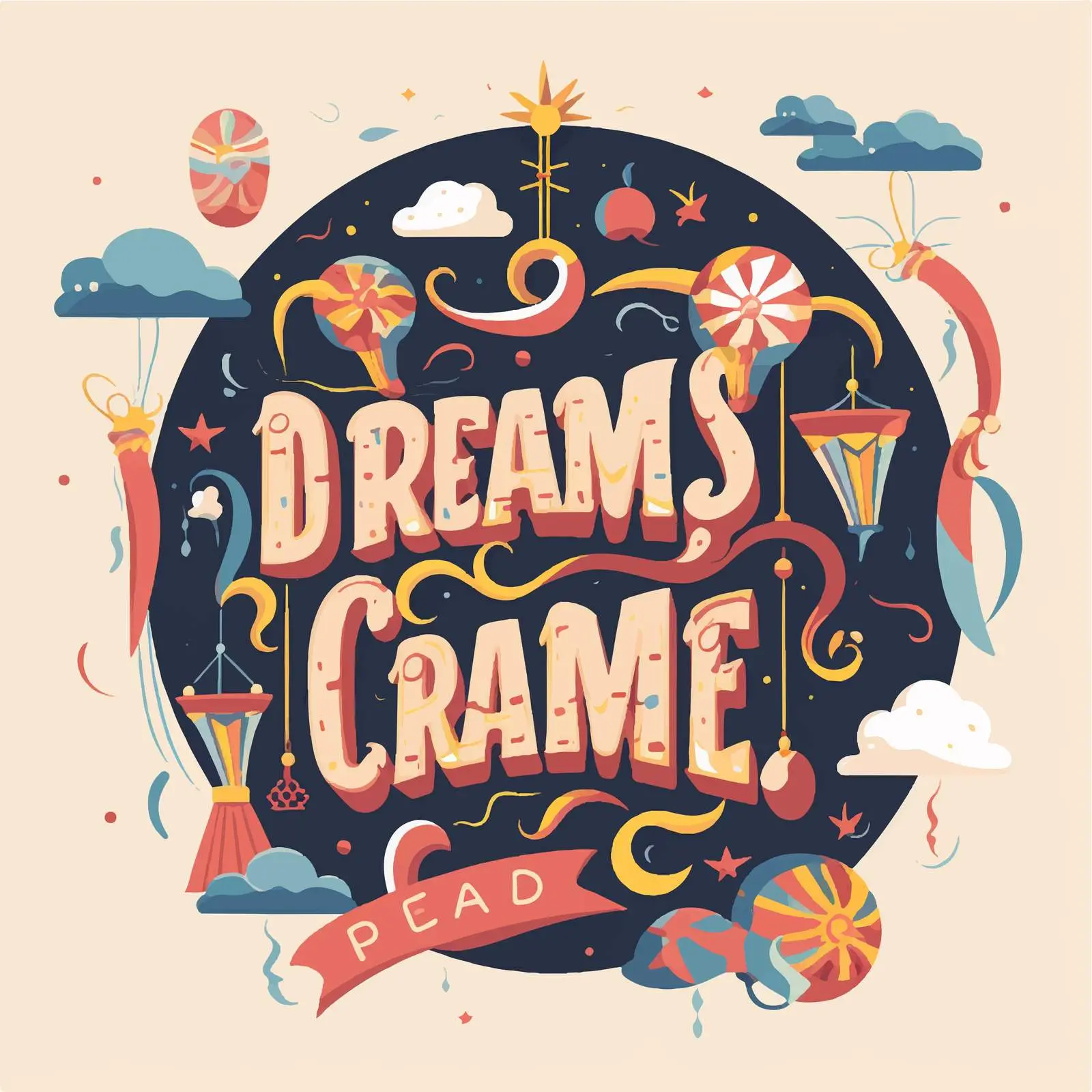 Dreams Can Come True Font Banner Illustration — free download from Dotvec