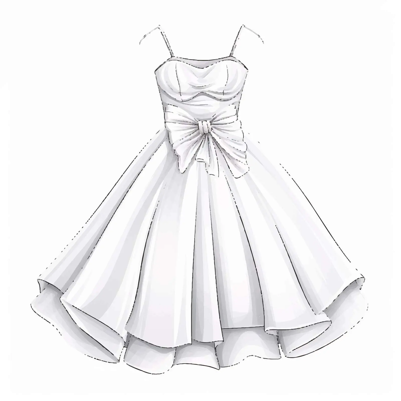 Elegant Dress Sketch Top View Illustration – free evening gown image from Dotvec