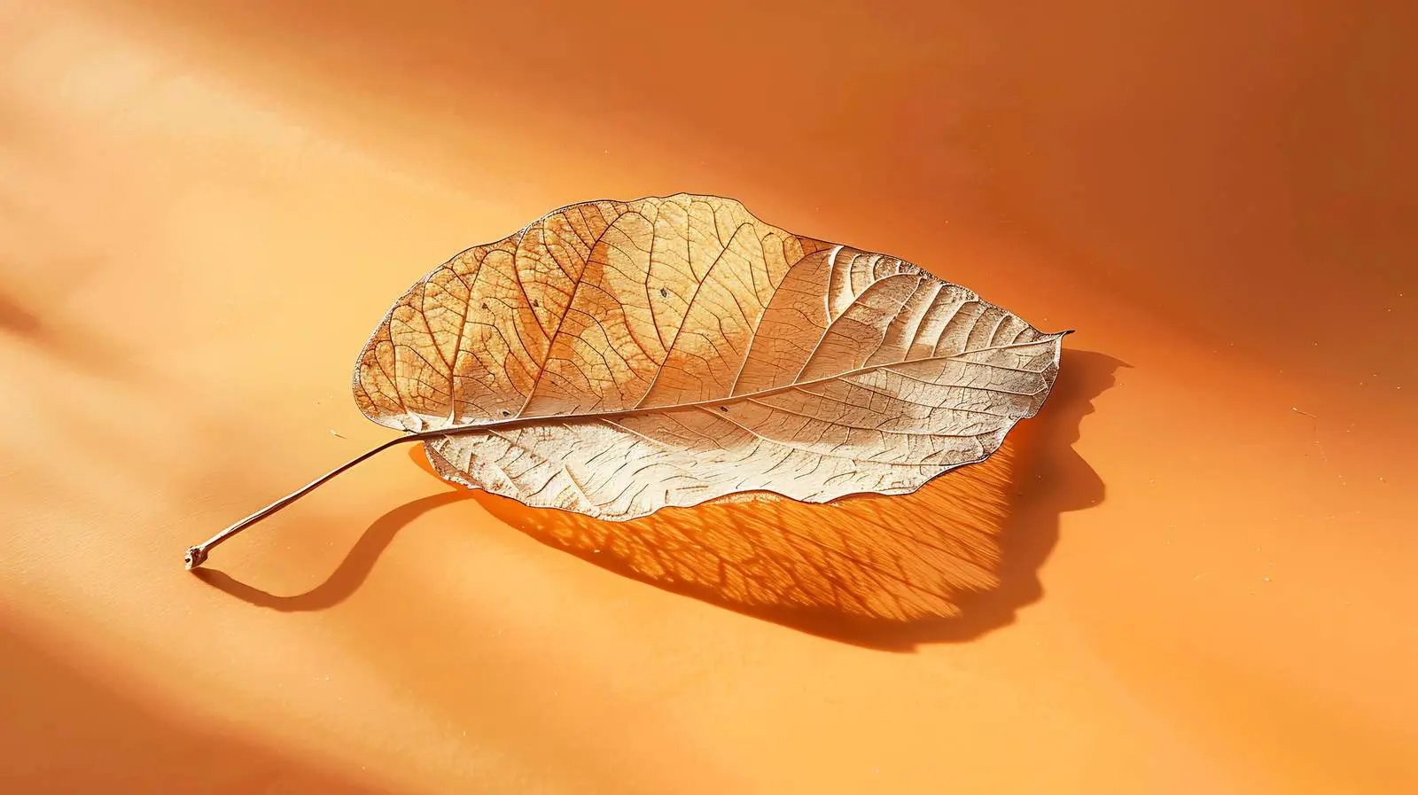 Sunlit Dried Fan Leaf with Orange Shadows — free download from Dotvec