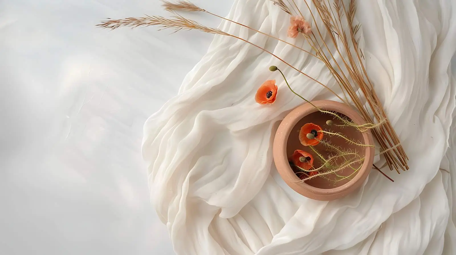 Dried Grass and Poppy Stems in Beige Pot — free download from Dotvec