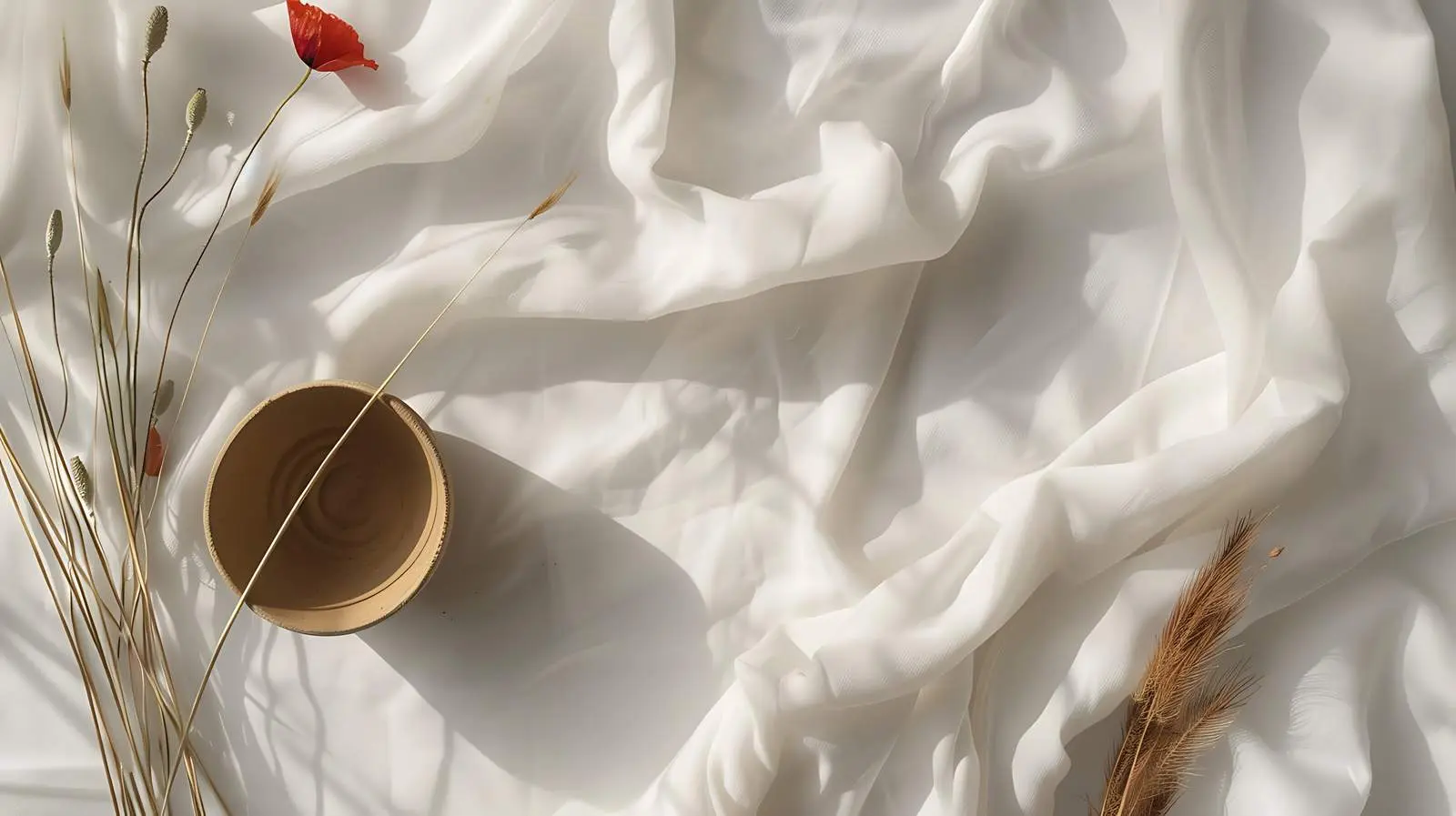 Dried Grass and Poppy Stems in Beige Pot – free home aesthetics image from Dotvec