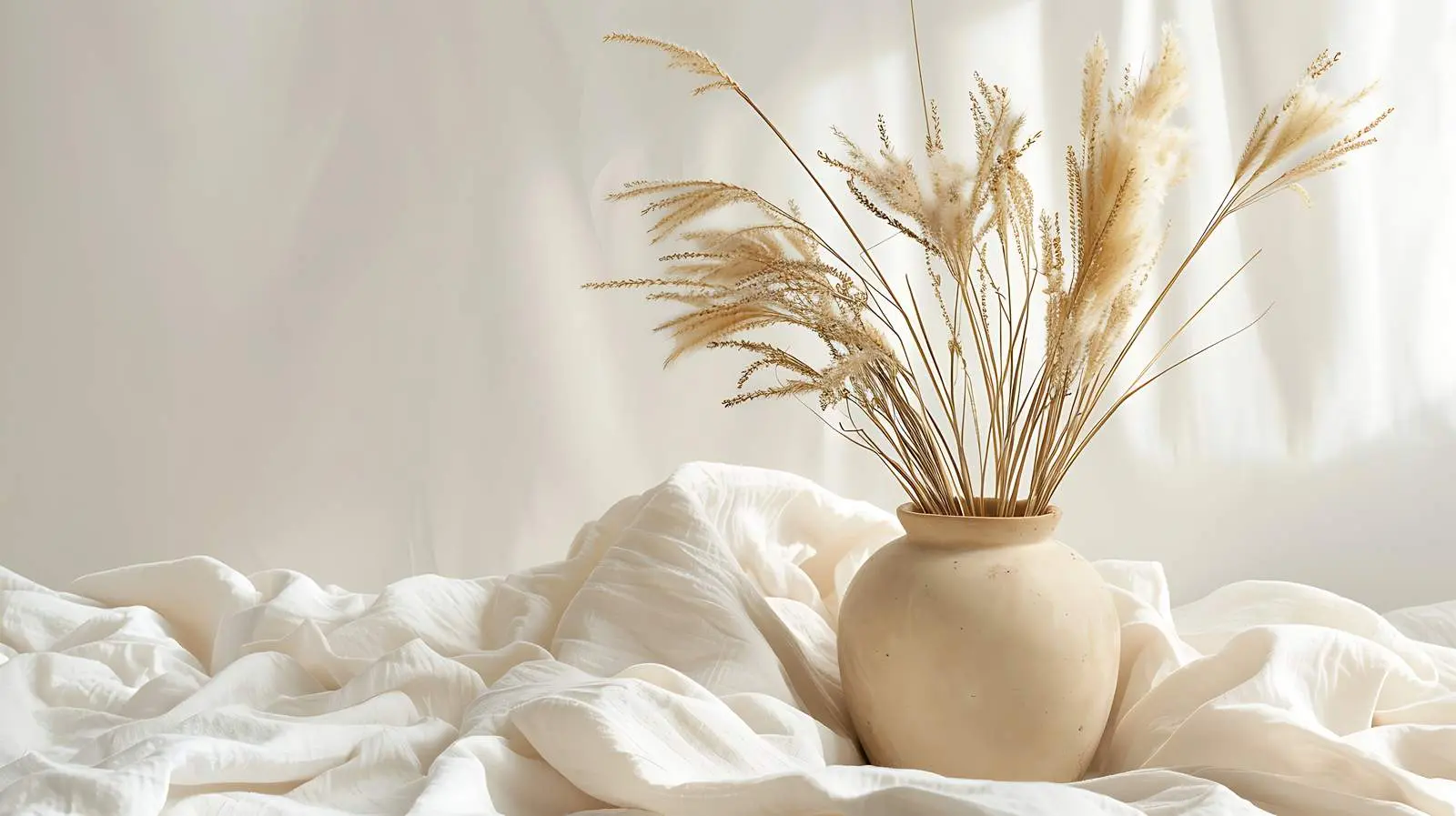 Dried Grass in Beige Clay Pot on White Background – free boho decor image from Dotvec