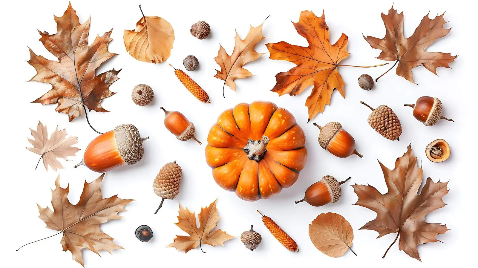 Autumn Composition of Dried Leaves and Acorns – free fall season image from Dotvec