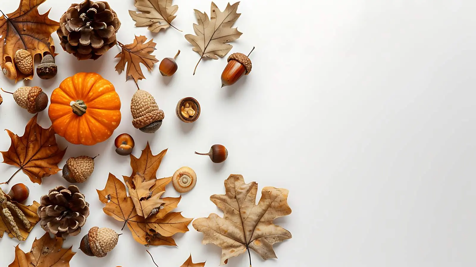 Dried Oak Leaves with Acorns and Pumpkin – free fall season image from Dotvec