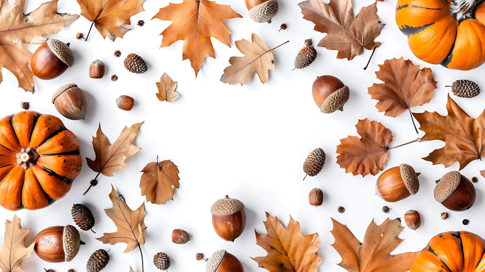 Dried Oak Leaves and Acorns with Pumpkin – free row image from Dotvec