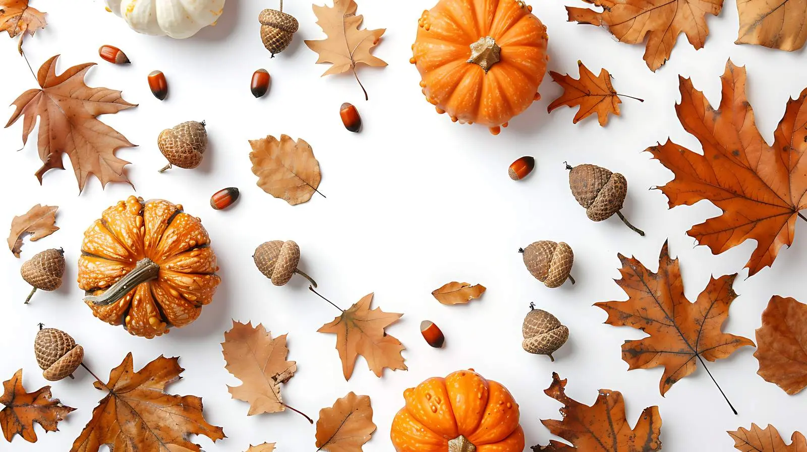 Dried Oak Leaves and Acorns with Pumpkins — free download from Dotvec