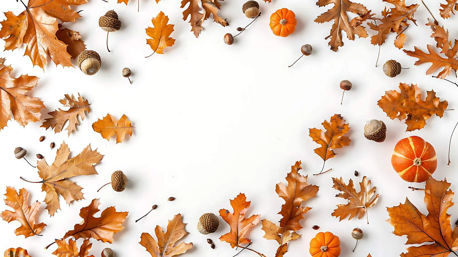 Dried Oak Leaves and Acorns with Pumpkins – free hang image from Dotvec