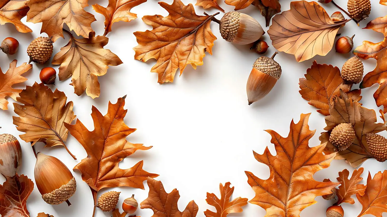 Dried Oak Leaves and Acorns on White Background – free hang image from Dotvec