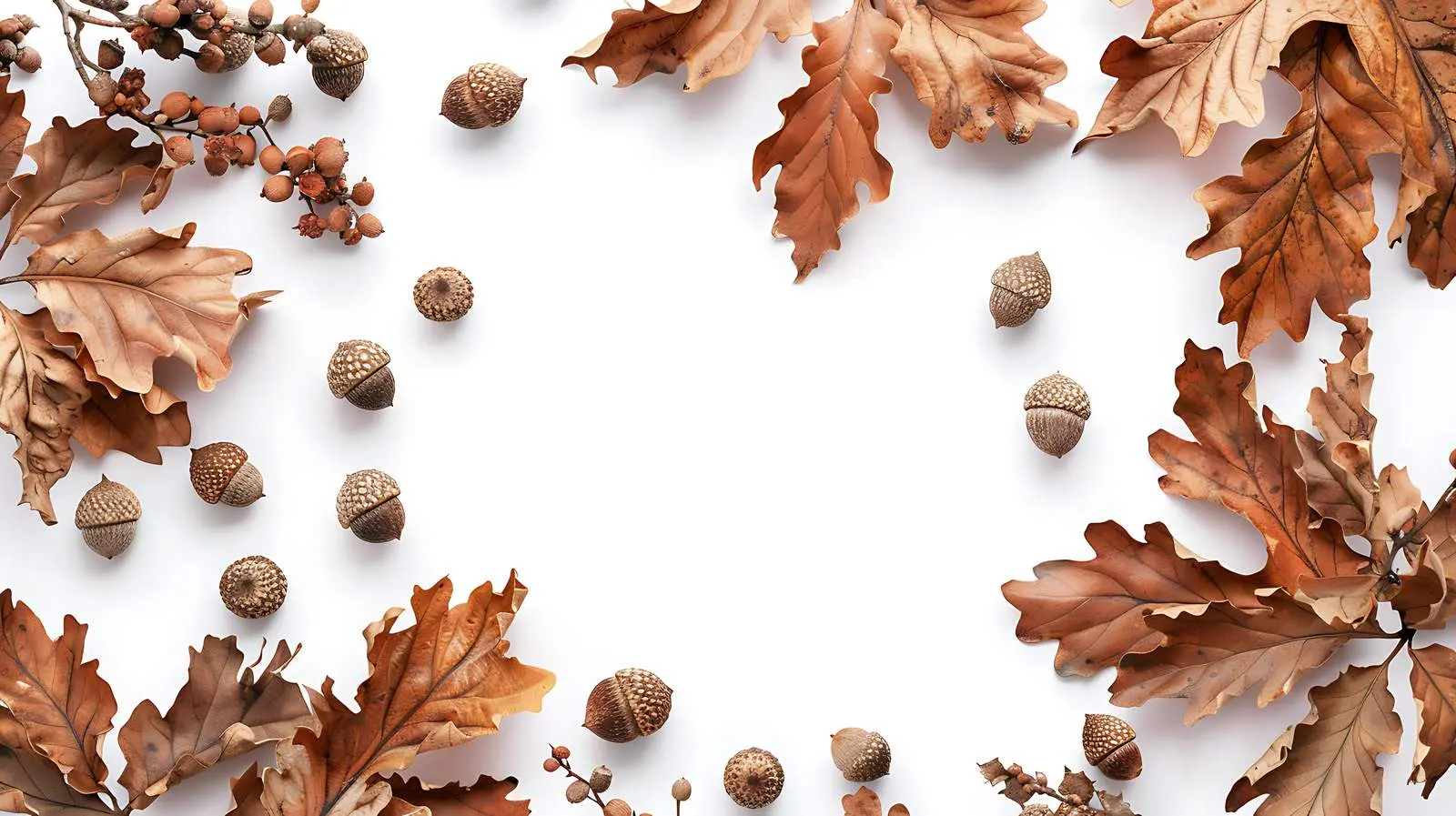 Dried Oak Leaves and Acorns on White Background — free download from Dotvec
