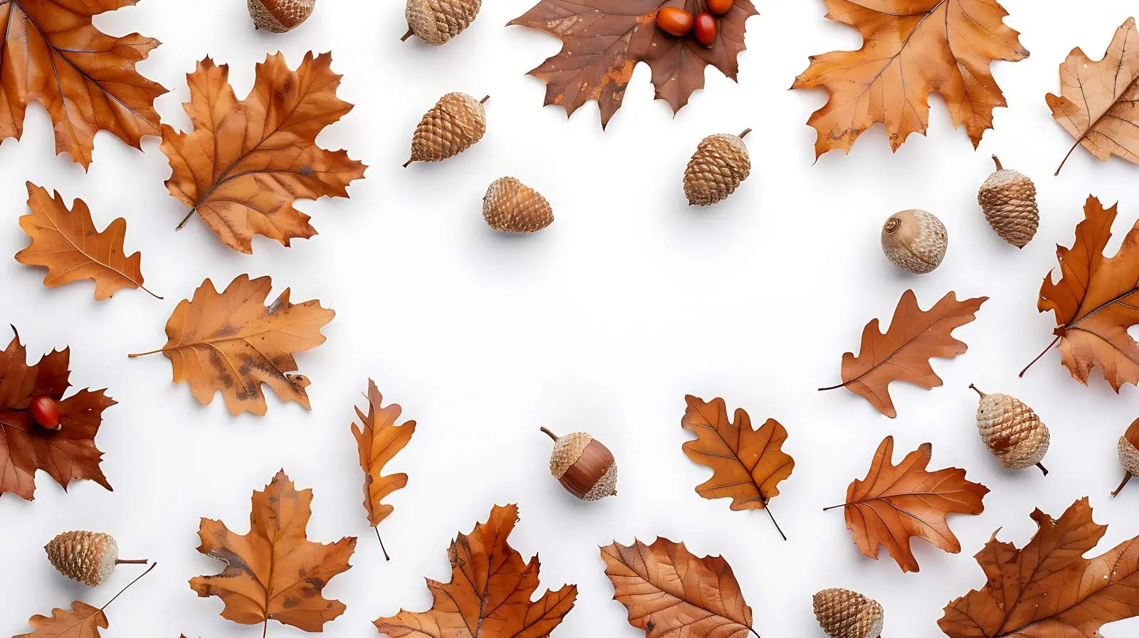 Dried Oak Leaves and Acorns on White Background — free download from Dotvec