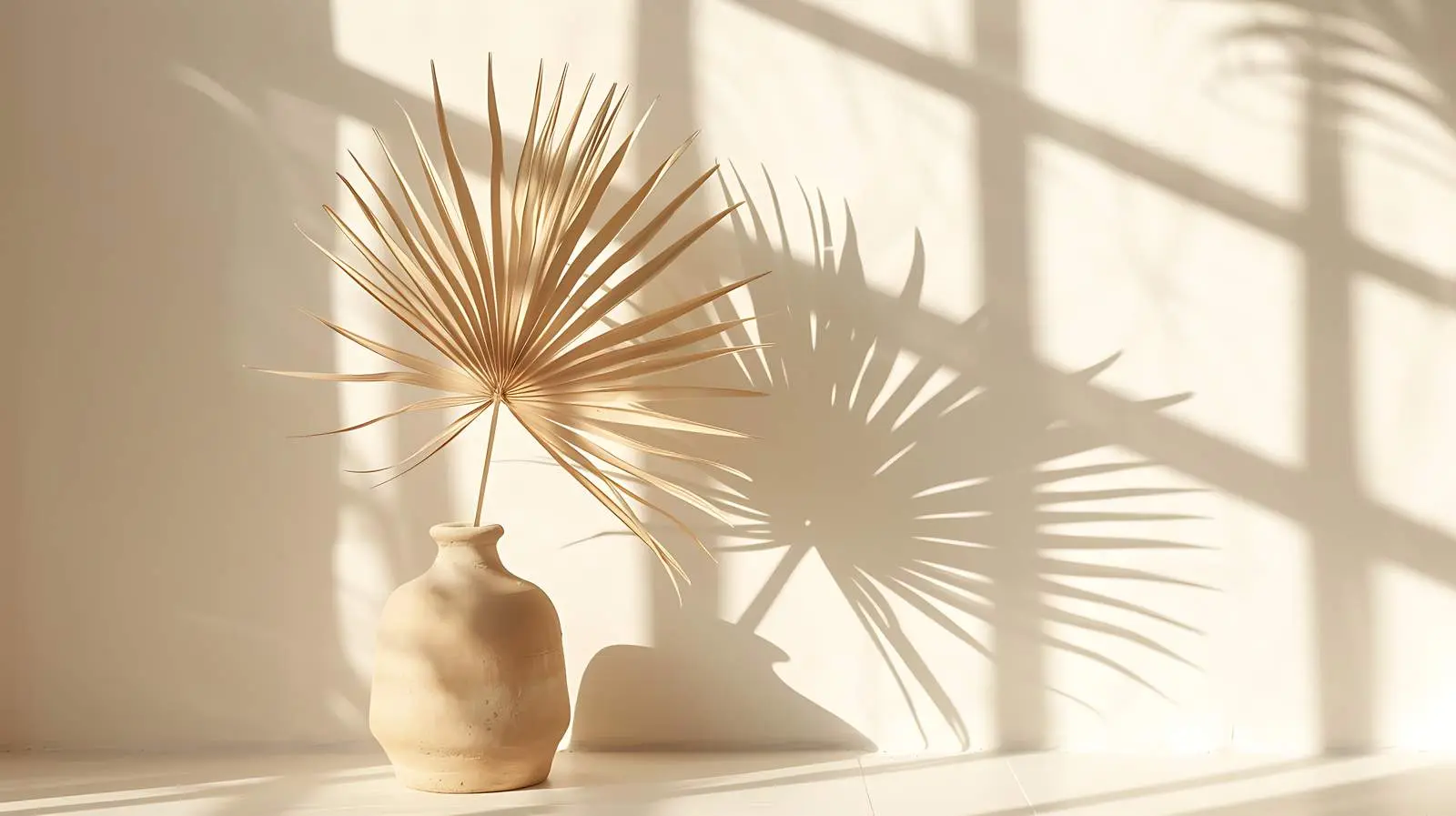 Dried Palm Leaf in Stylish Vase with Shadows – free relaxing spaces image from Dotvec