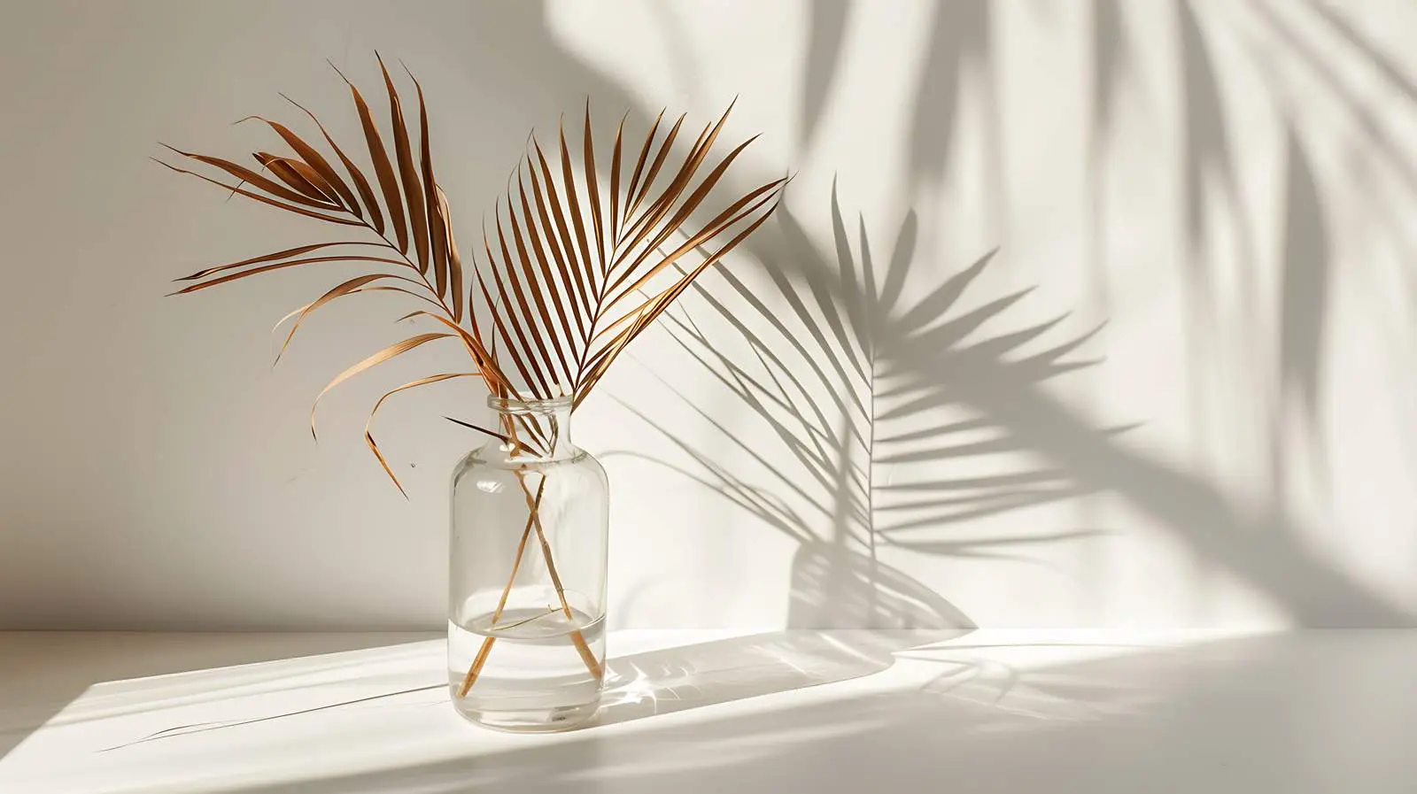Dried Palm Leaf Stem in Glass Vase with Shadows — free download from Dotvec