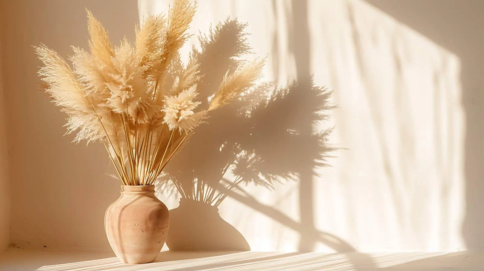 Dried Pampas Grass in Clay Pot with Shadows — free download from Dotvec