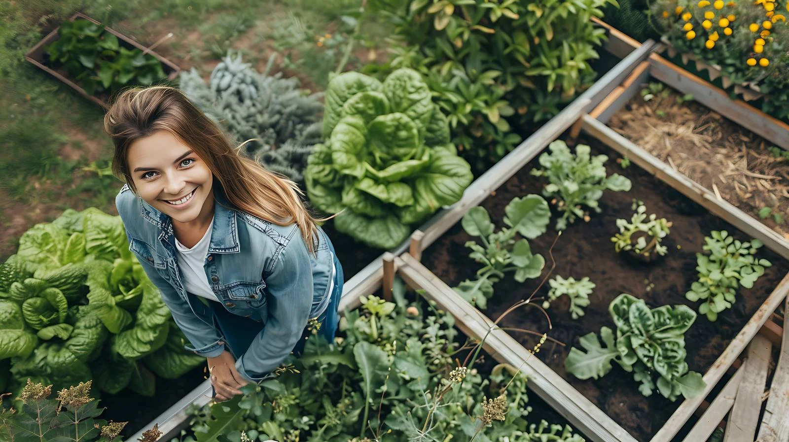 Joyful woman near raised garden bed – free raised bed image from Dotvec