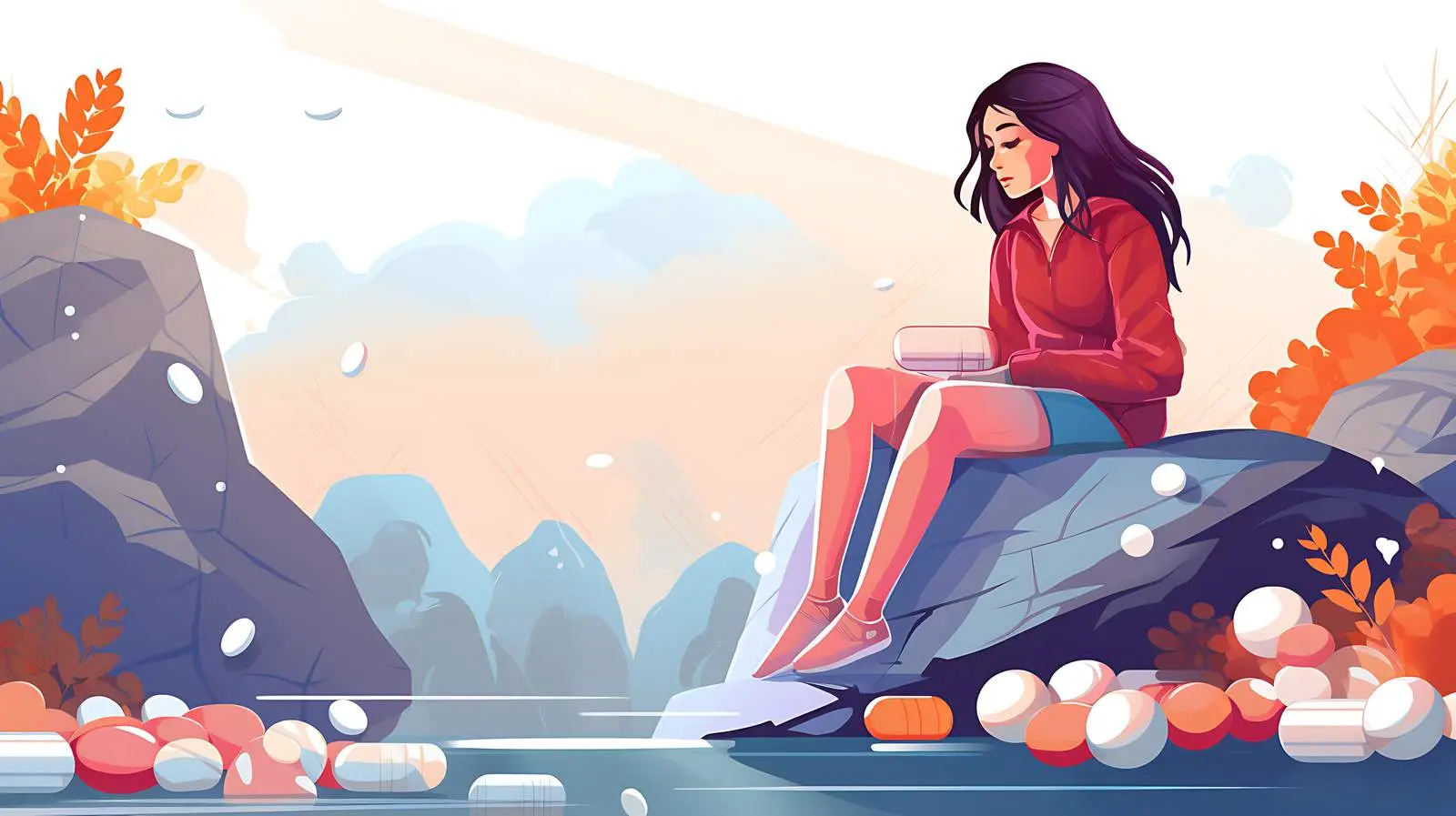 Woman Contemplating Drug Addiction on Mountain — free download from Dotvec