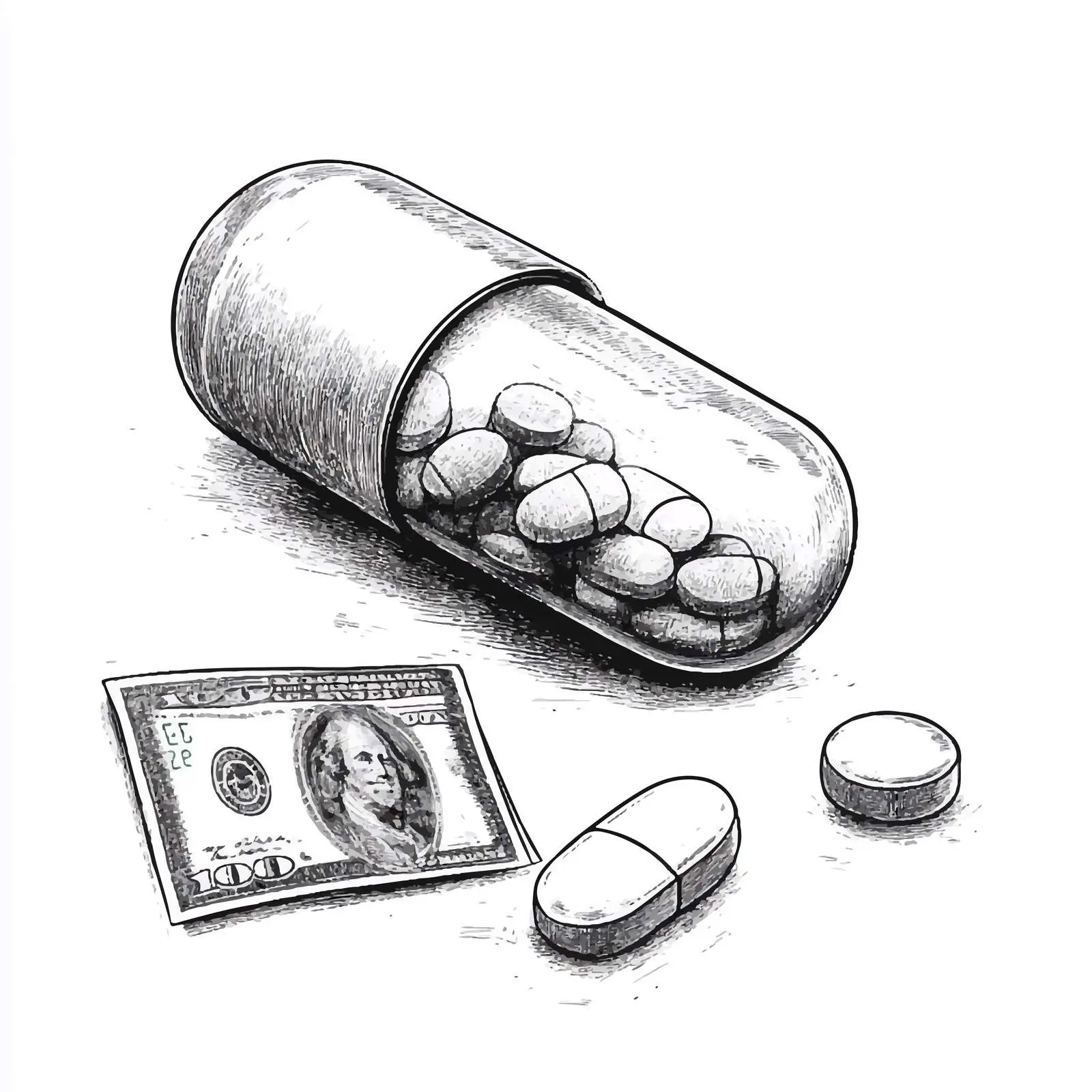 Cartoon Drug Capsule and Money Illustration — free download from Dotvec