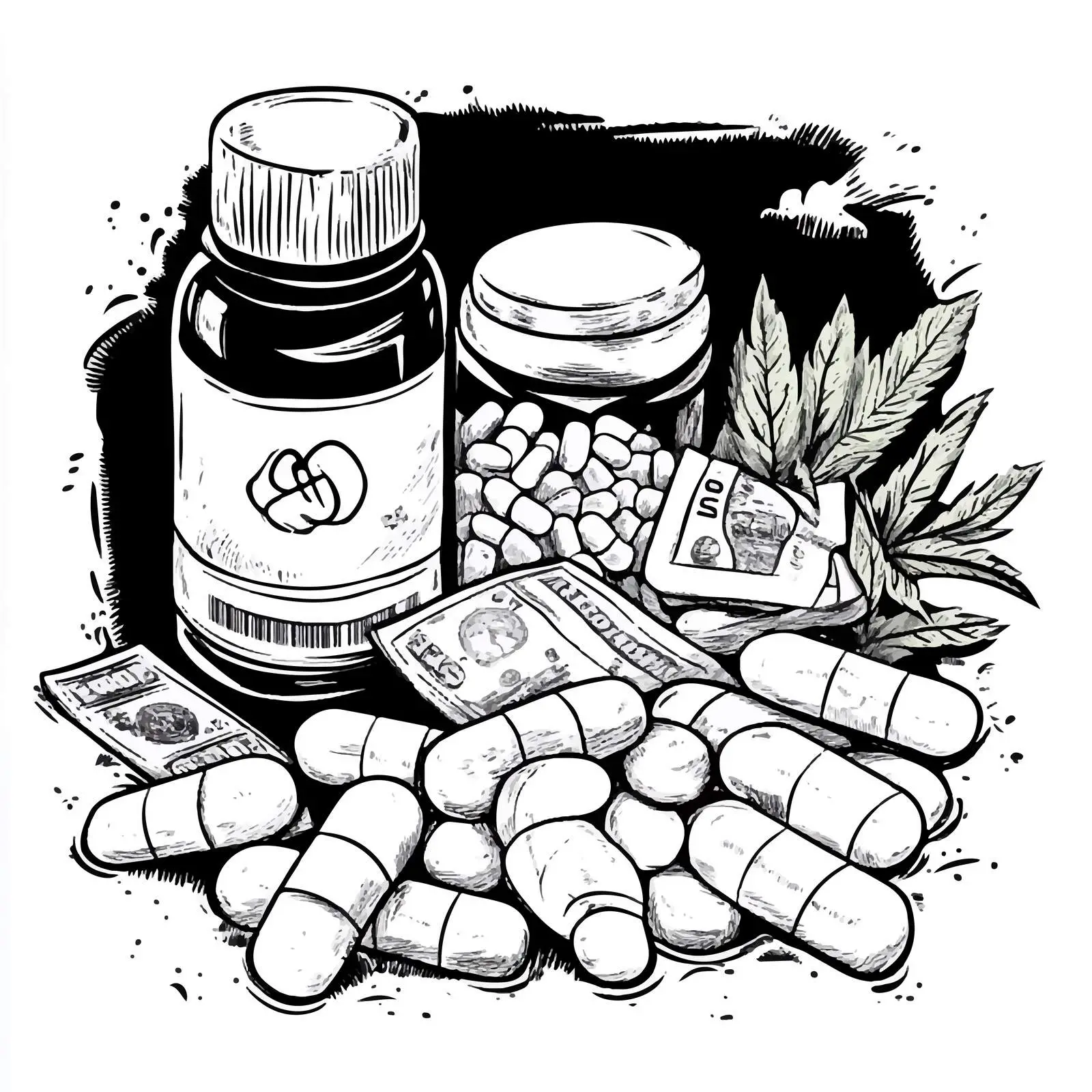 Drugs and Money Cartoon Illustration — free download from Dotvec