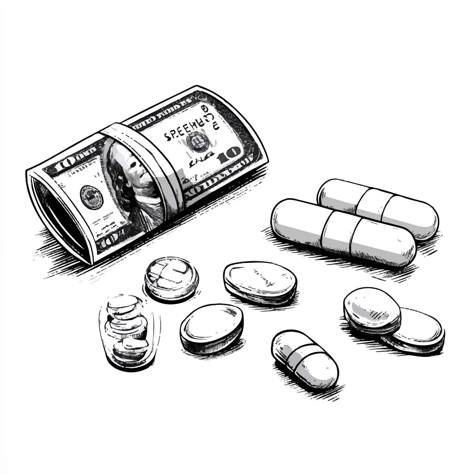 Cartoon Illustration of Drugs and Money — free download from Dotvec