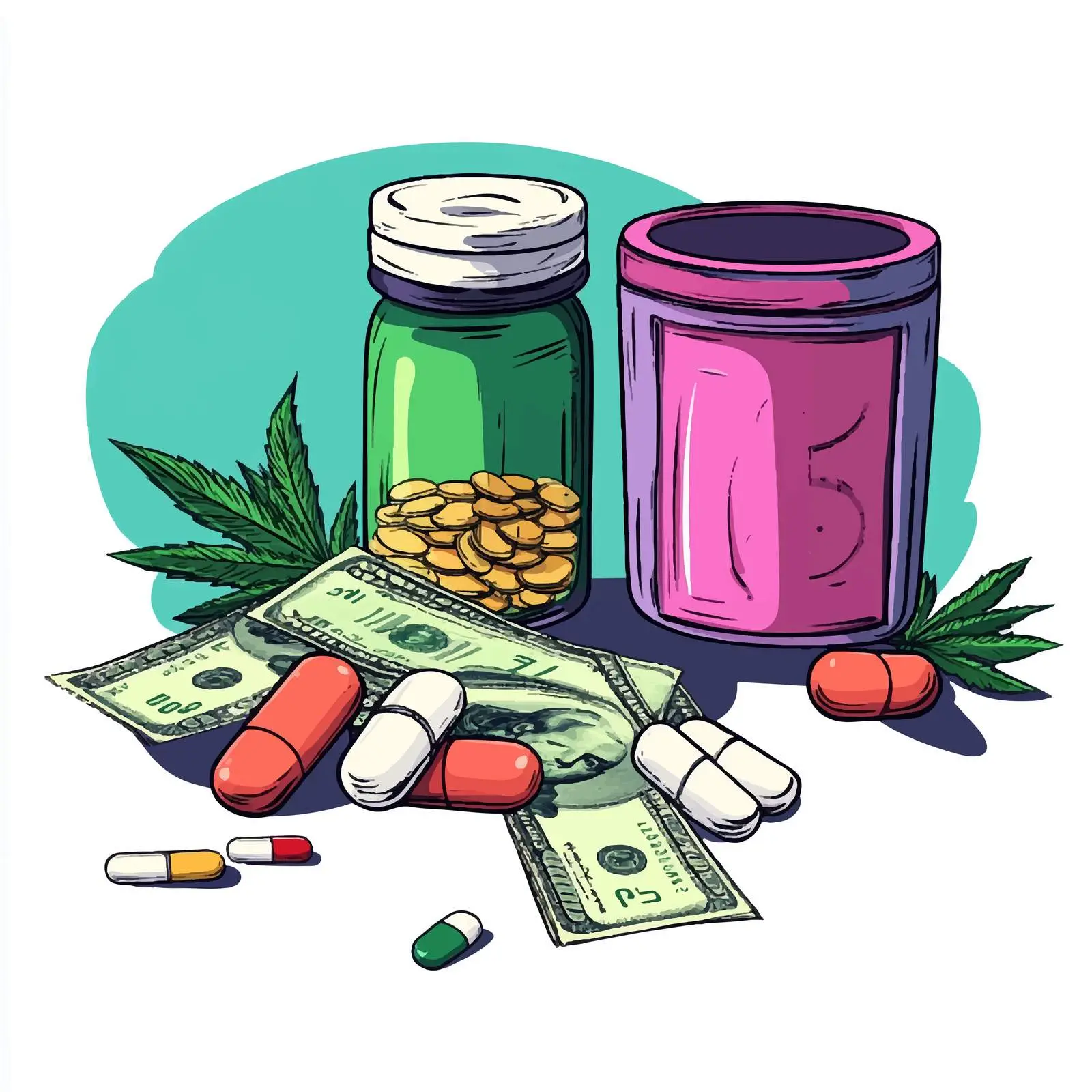 Cartoon Illustration of Drugs and Money — free download from Dotvec