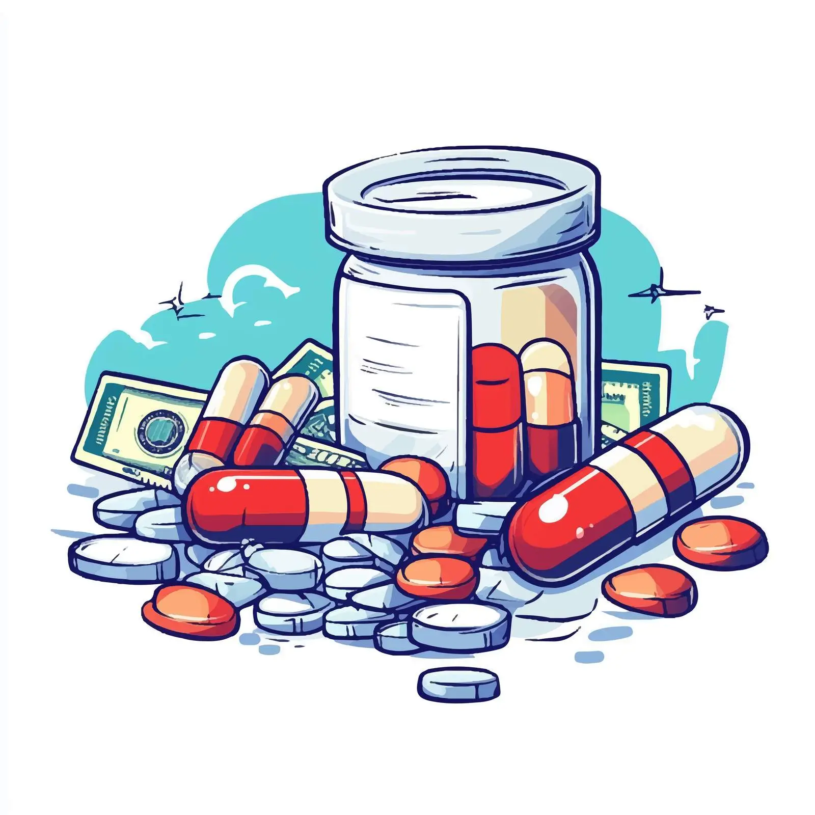 Cartoon Illustration of Drugs and Money — free download from Dotvec