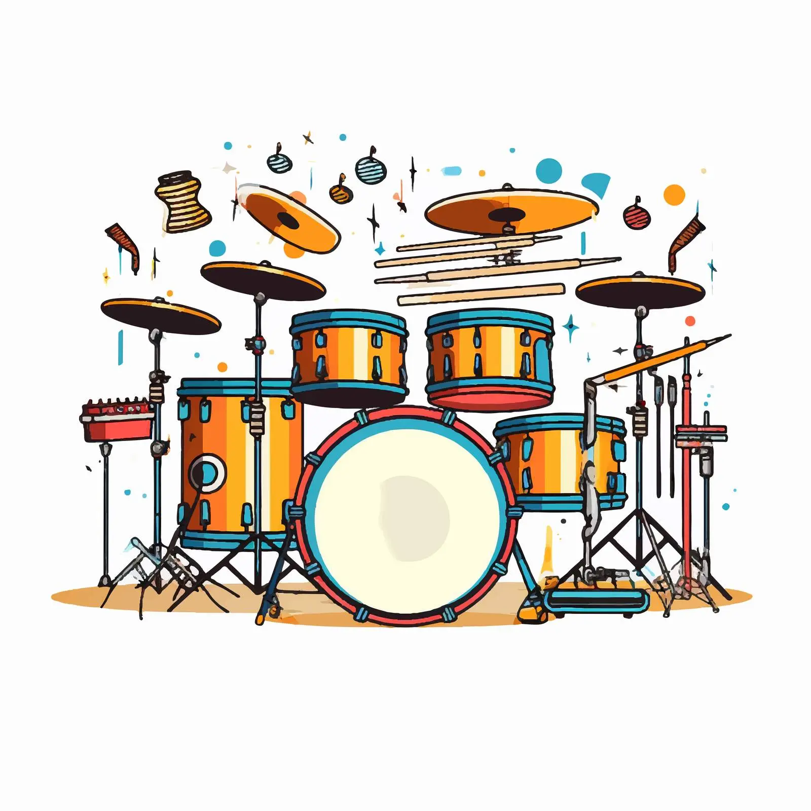Line Vector Illustration of Drum Instruments — free download from Dotvec