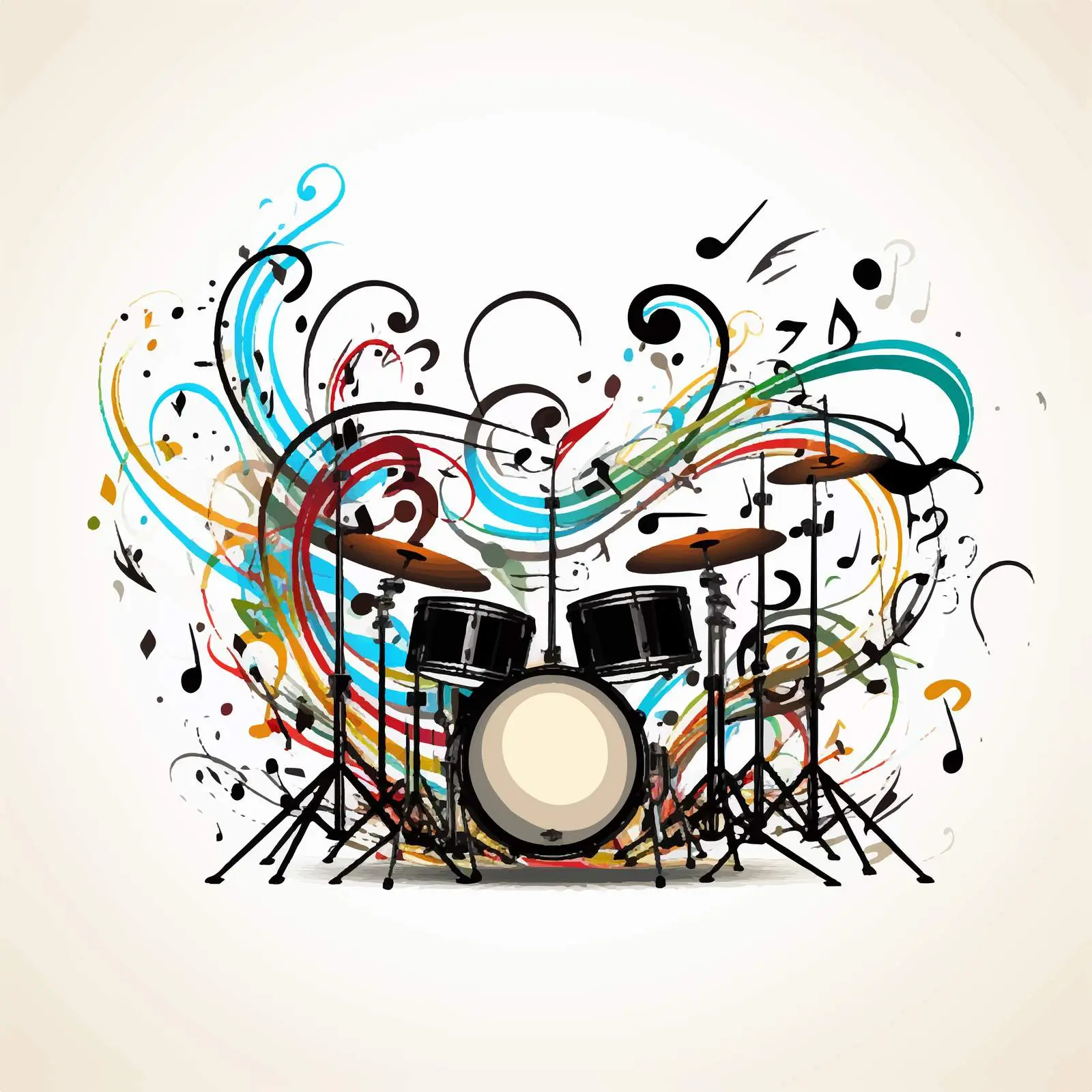 Drum Set with Swirling Musical Staff Vector – free entertainment vector image from Dotvec