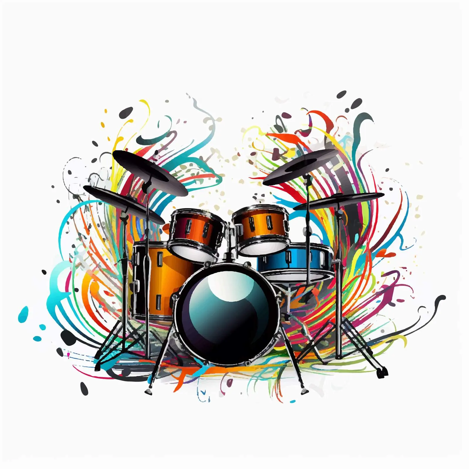 Drum Set with Musical Staff Vector Design – free music studio image from Dotvec