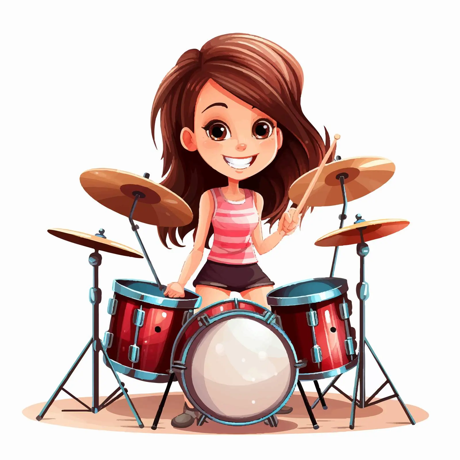 Girl Drumming - Vector Illustration — free download from Dotvec