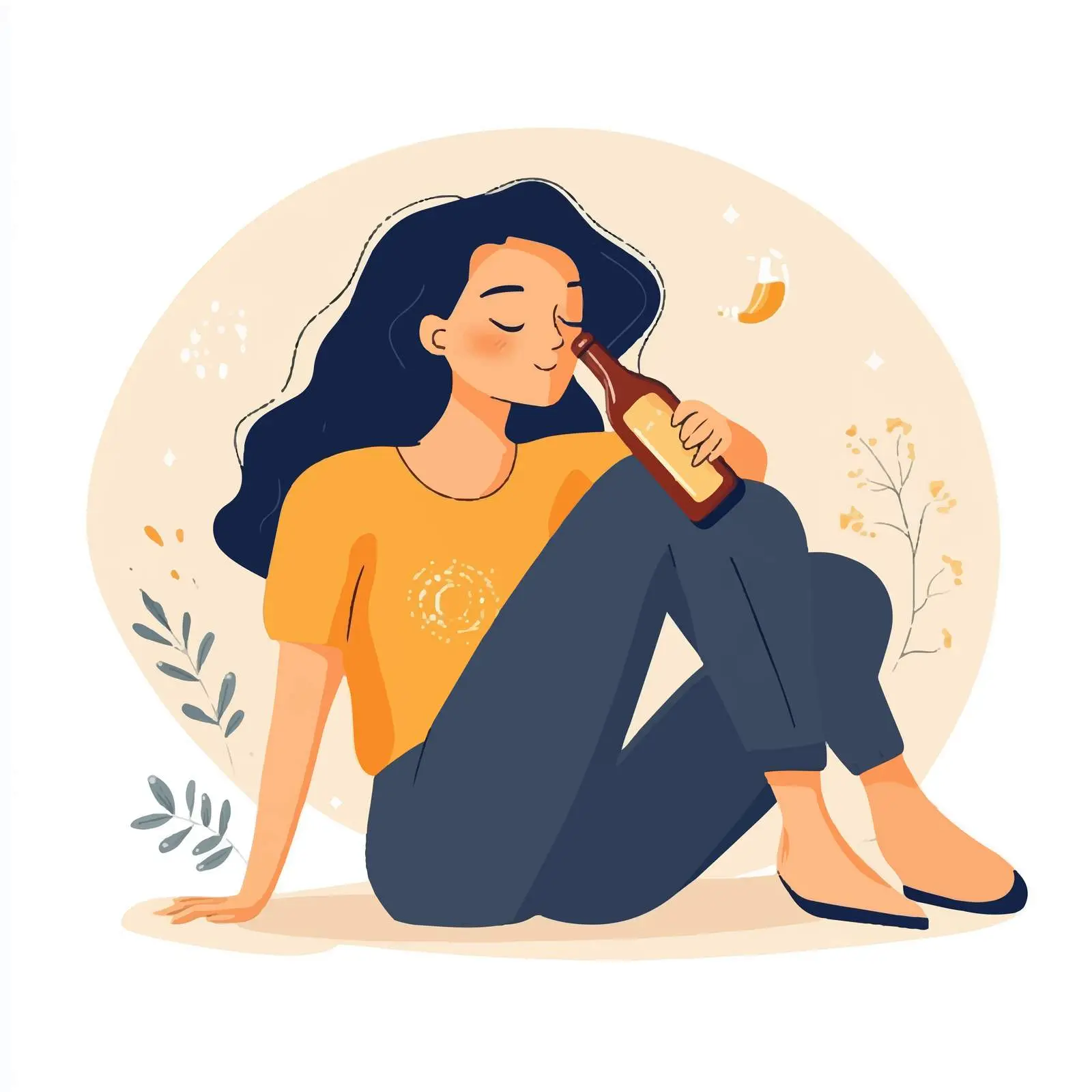 Drunk Woman Holding Alcohol Bottle — free download from Dotvec