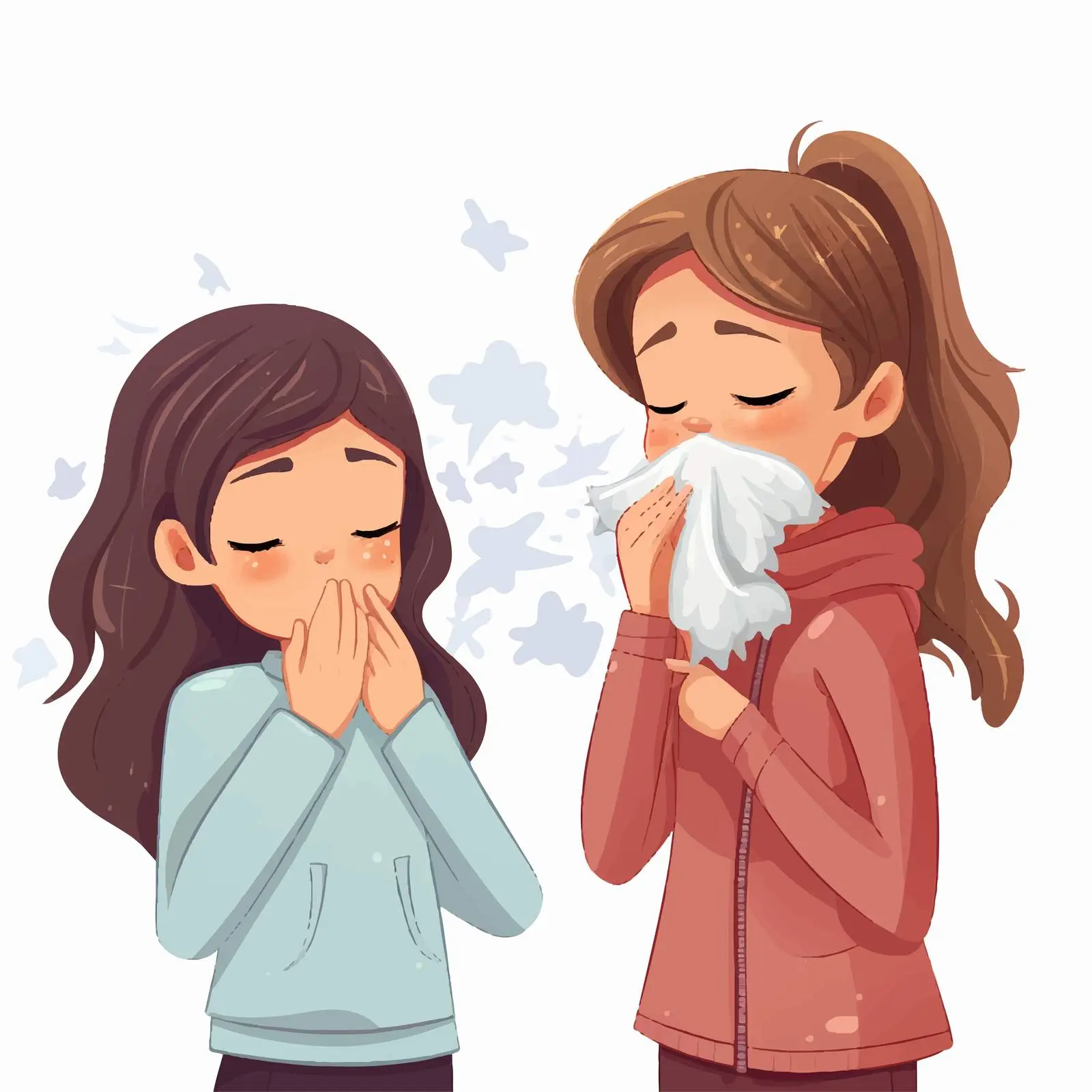 Cartoon Style Girl with Coughing Friend — free download from Dotvec