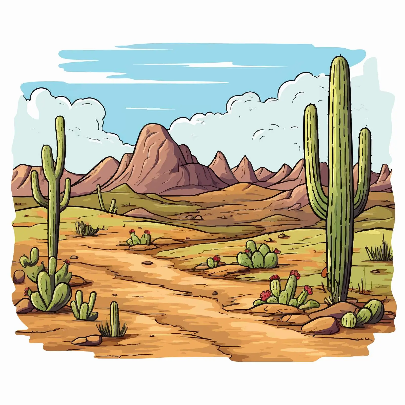 Desert Line Art with Cactus Plants — free download from Dotvec