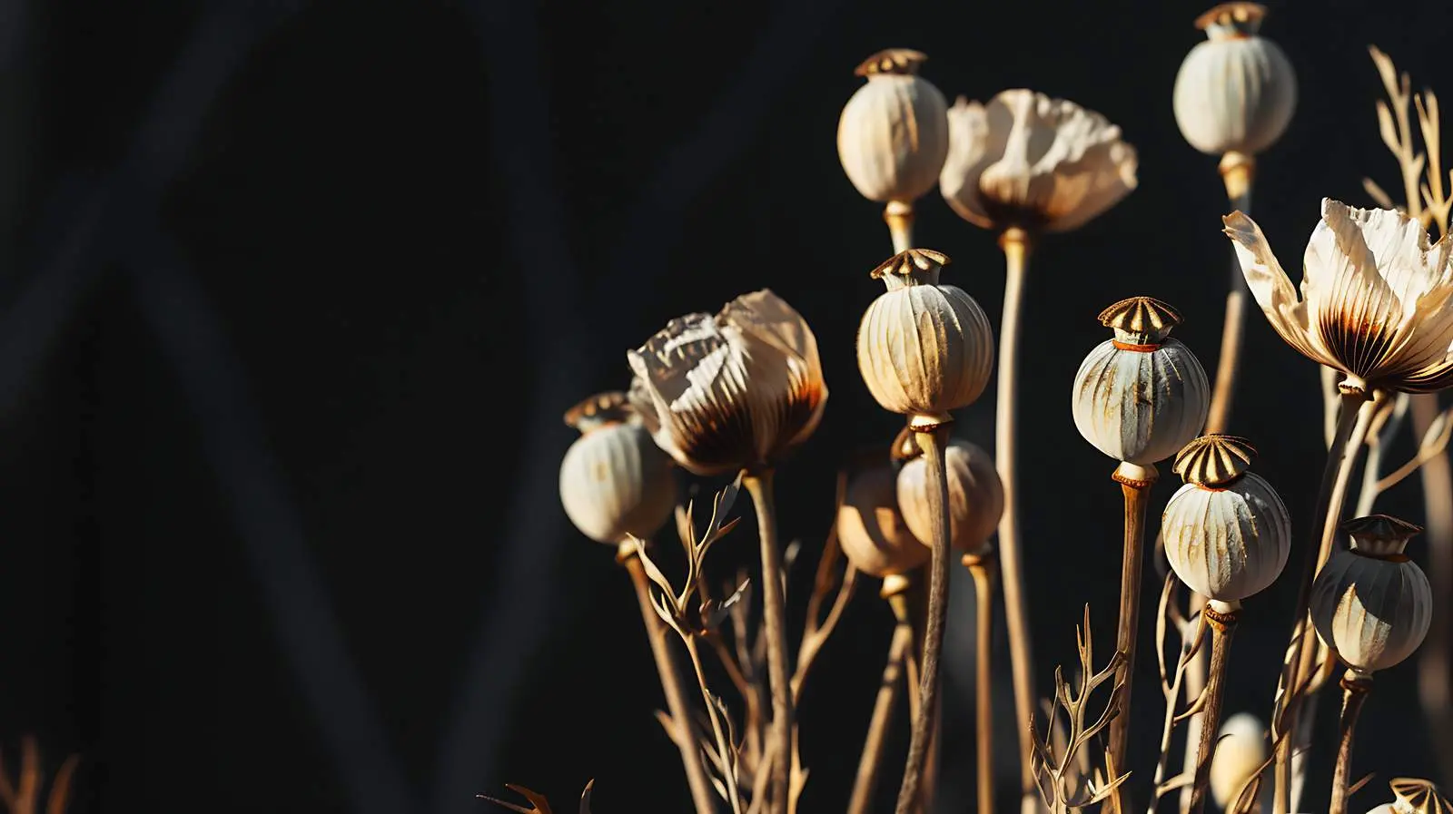 Dry Poppy Stems in Soft Sunlight – free black image from Dotvec