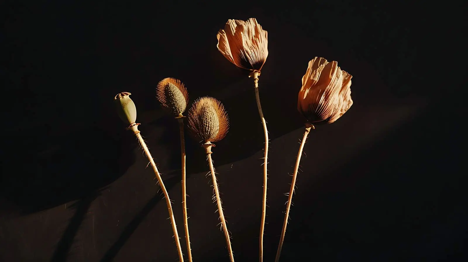 Dry Poppy Stems in Warm Sunlight – free black image from Dotvec
