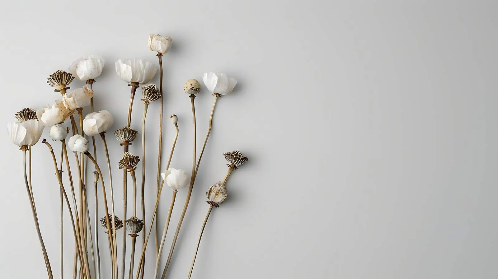 Dry Poppy Stems on Neutral Grey Background – free home aesthetics image from Dotvec