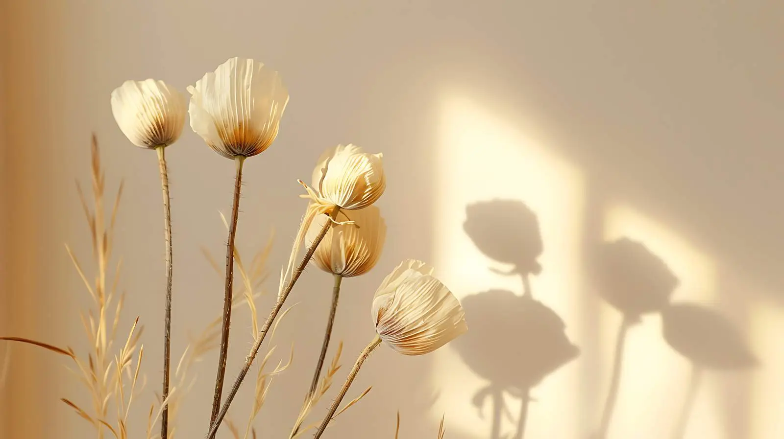 Dry Poppy Stems on Beige Background – free art print image from Dotvec
