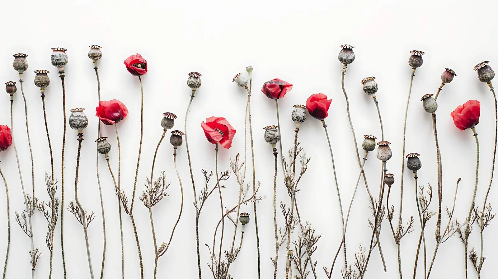 Dry Poppy Stems on White Background – free photographic print image from Dotvec