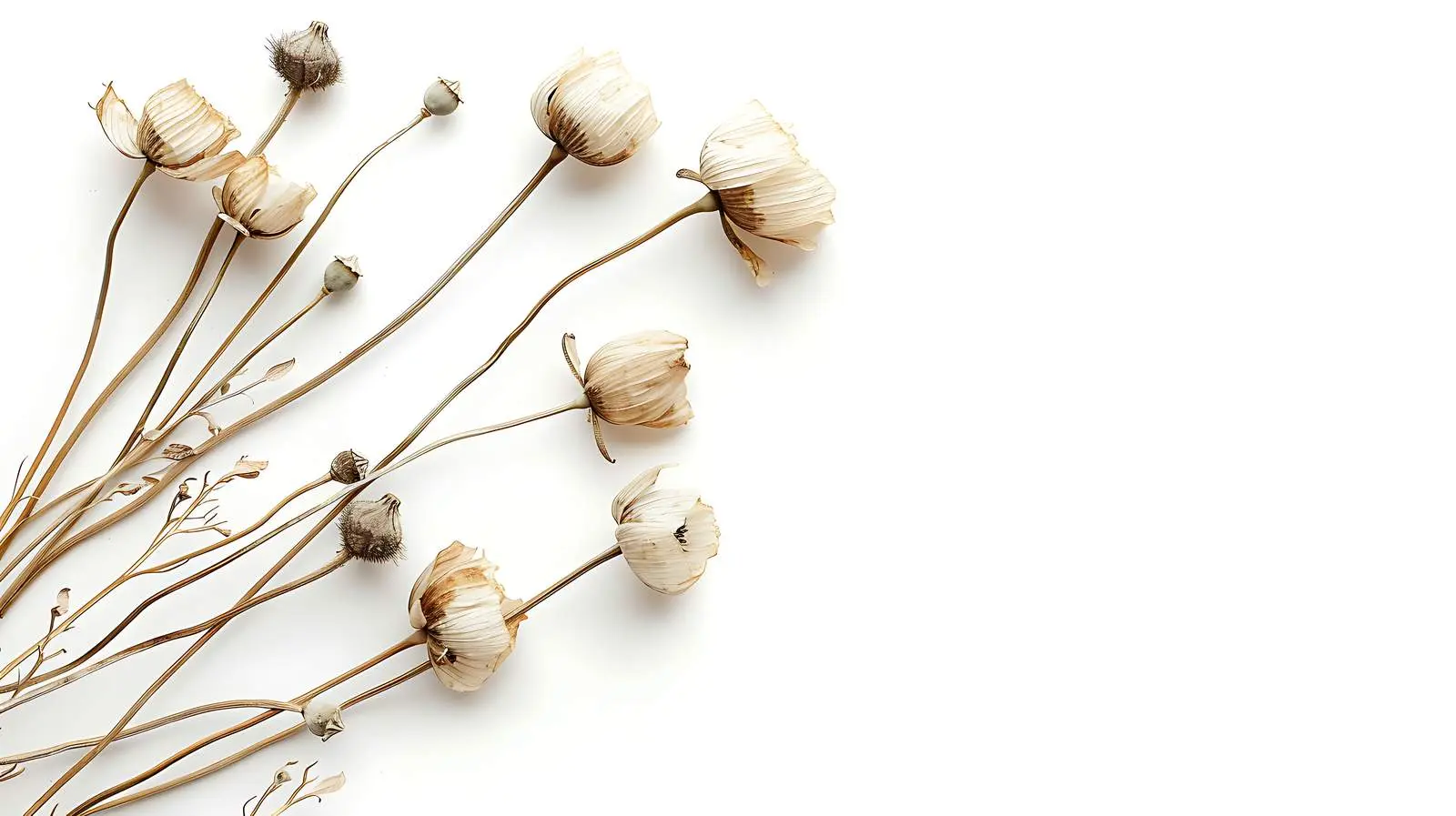 Minimal Aesthetic Dry Poppy Stems on White – free aesthetic flowers image from Dotvec