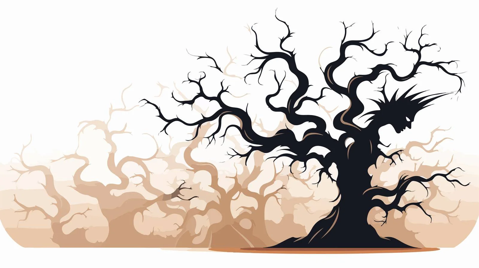Eerie Ghost Tree Silhouette with Devil Face — free download from Dotvec