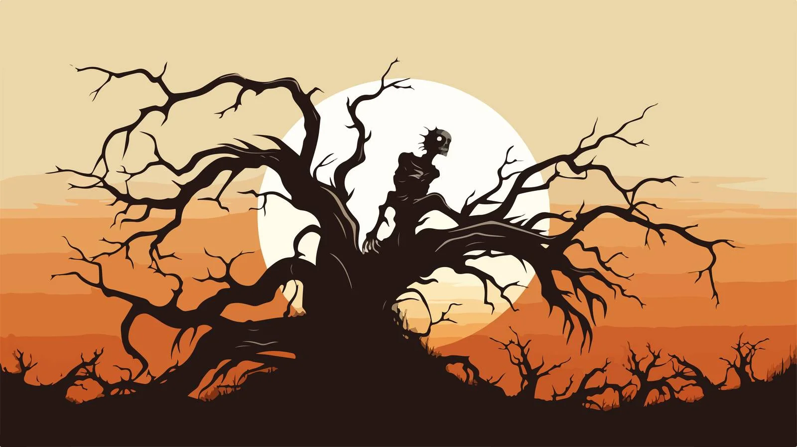 Eerie Ghost Tree Silhouette with Devil Face — free download from Dotvec