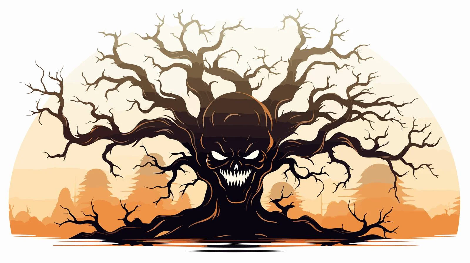 Ghost Tree Silhouette with Devil Face — free download from Dotvec