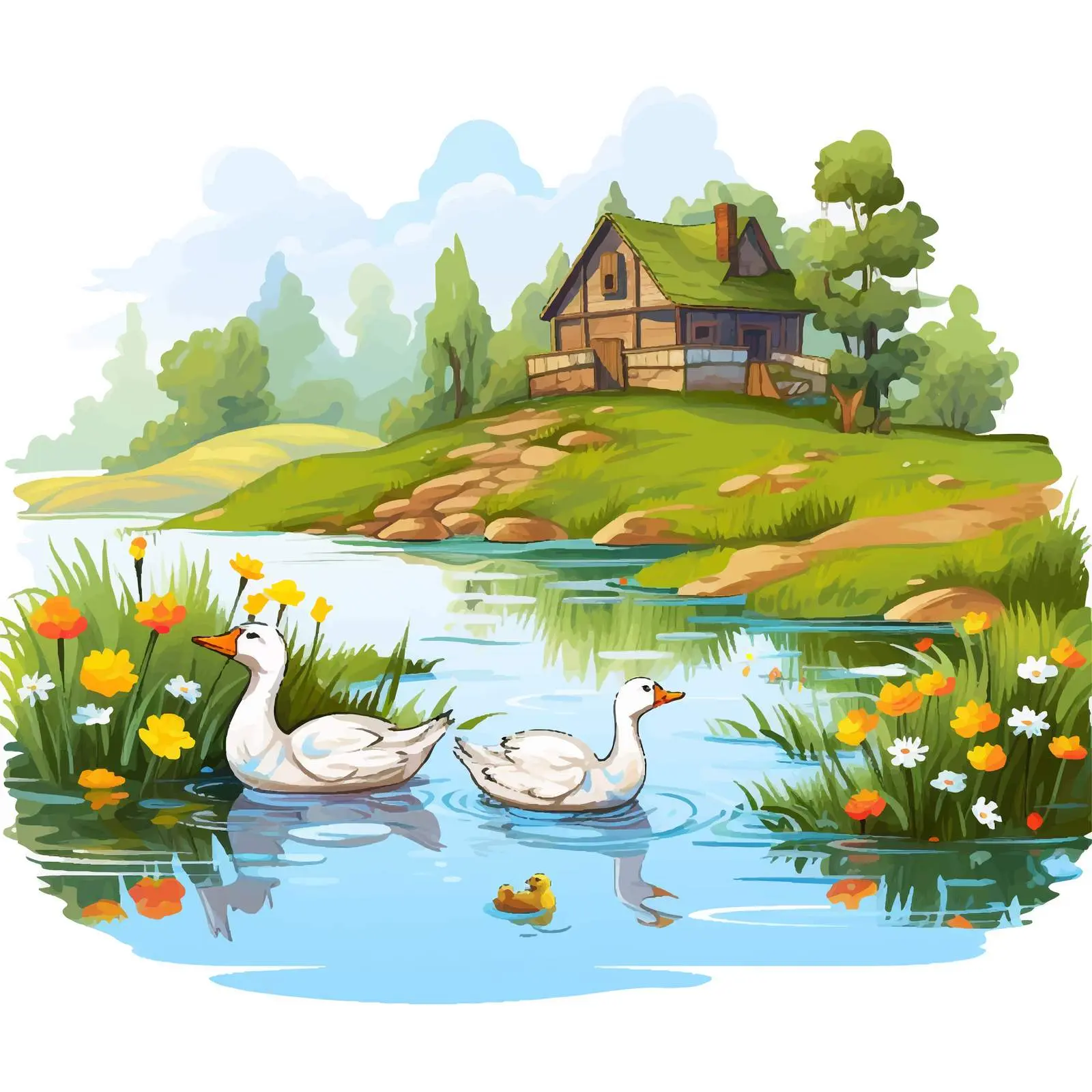 Ducks by Water near Charming Hillside House — free download from Dotvec
