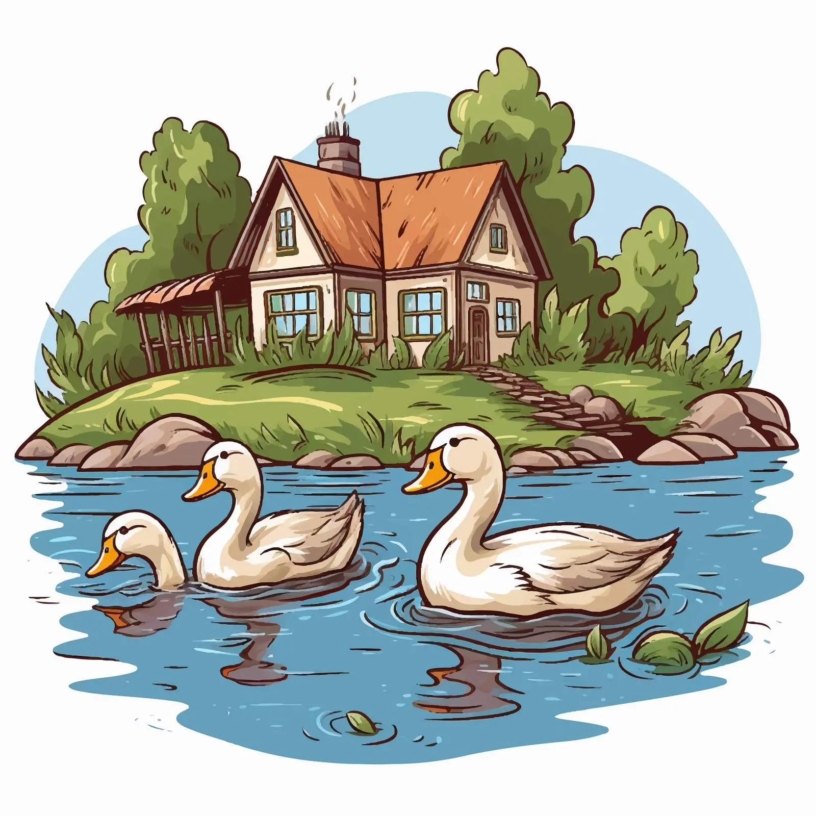 Ducks by Water Near Charming Hillside House — free download from Dotvec