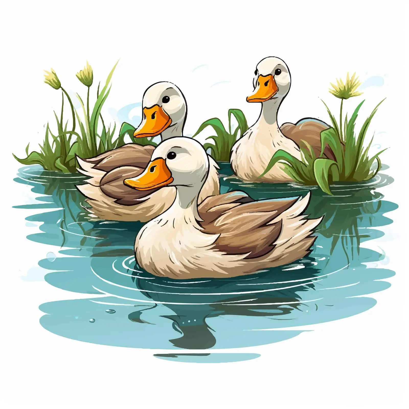 Cartoon Ducks in Pond Vector Illustration — free download from Dotvec