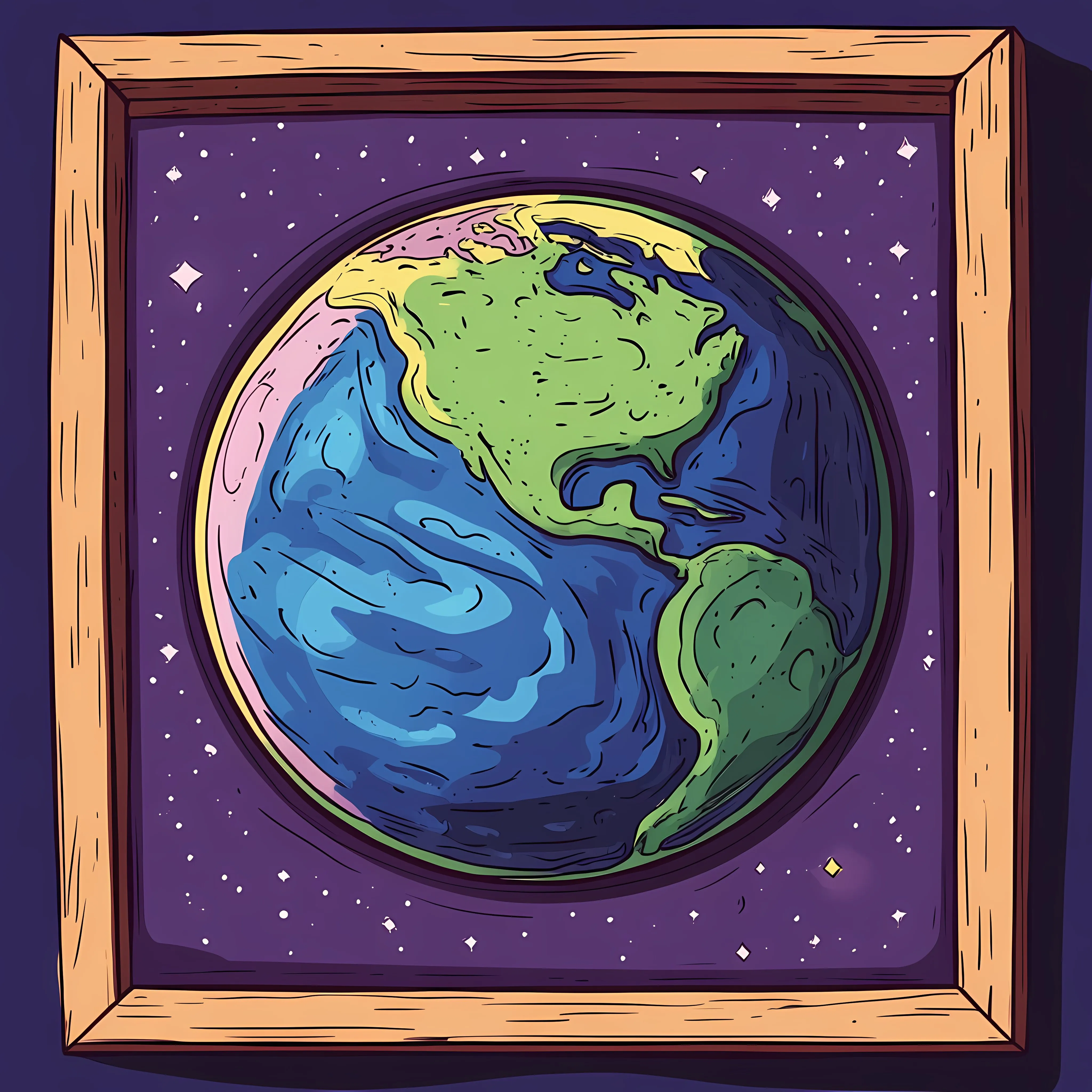 Flat Vector Earth Cartoon Illustration in Frame — free download from Dotvec