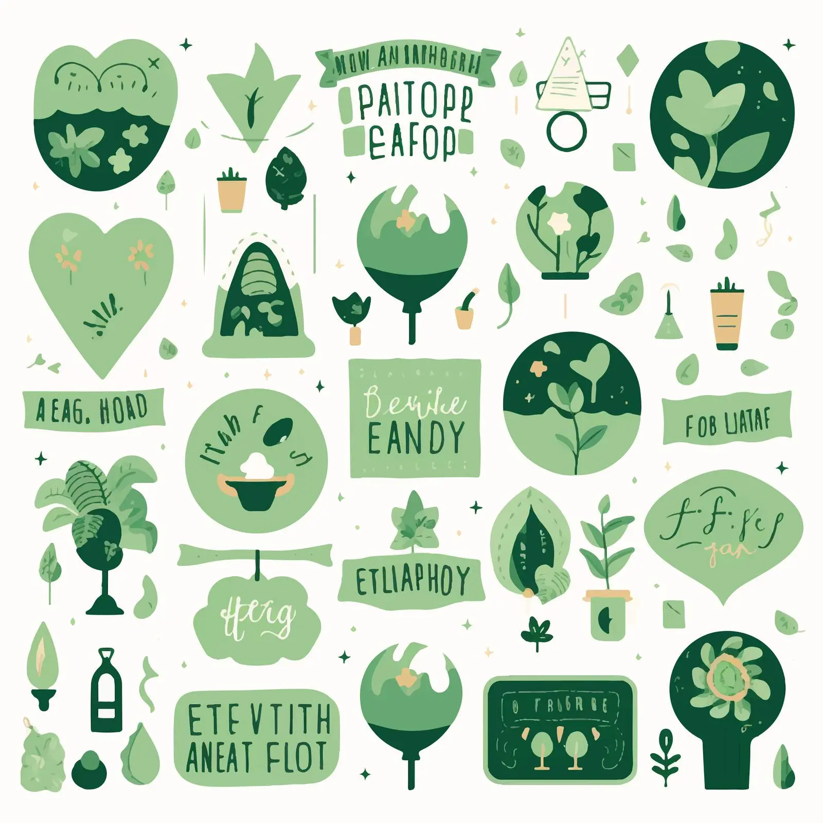 Earth Day Icons and Lettering on Green Shapes – free ecology image from Dotvec